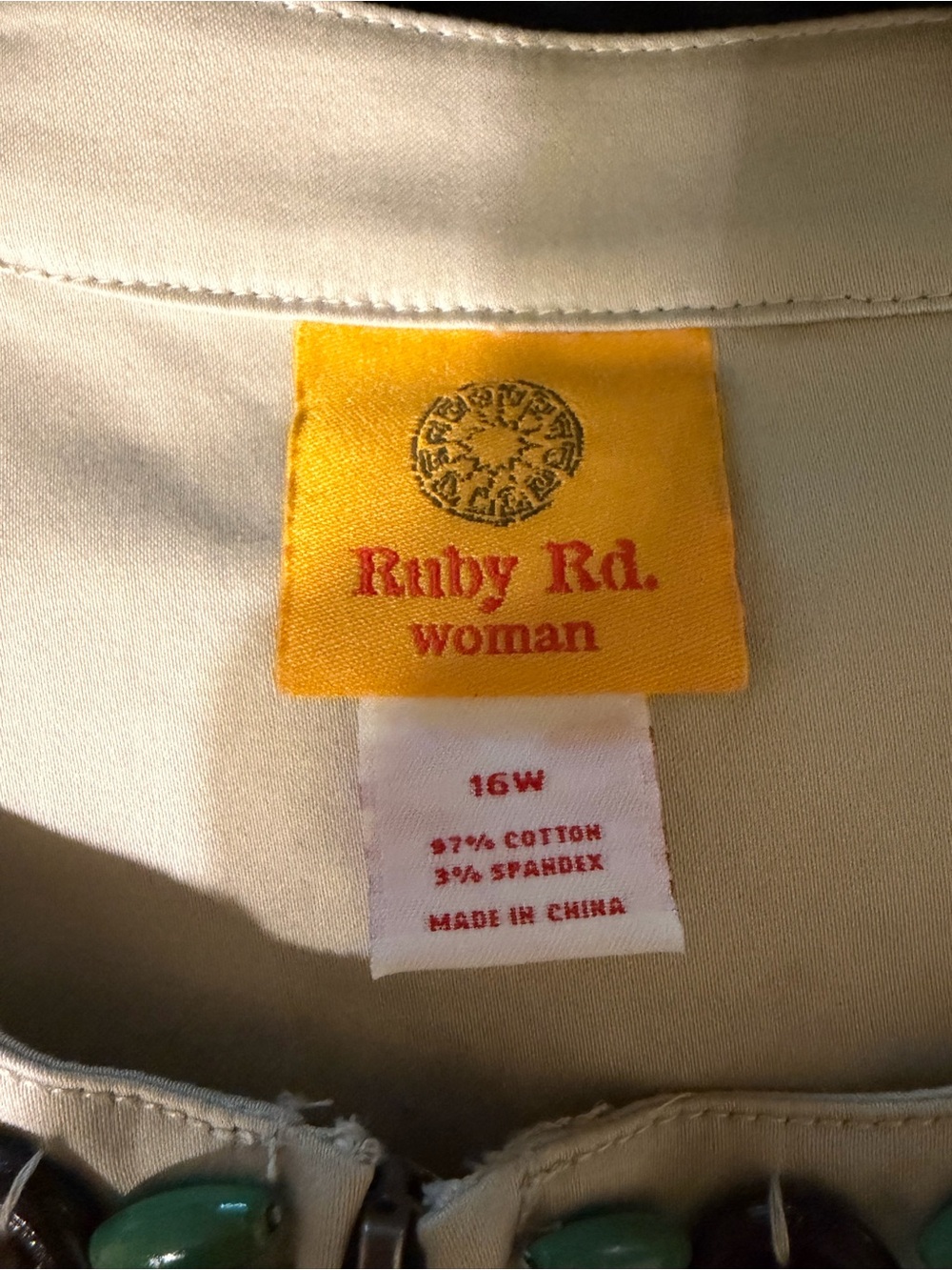 Ruby Rd. Cream Zip-Front Jacket with Green Embroidery - Picture 4 of 4